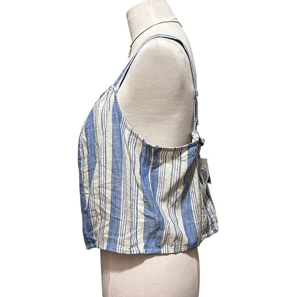TORRID 1 Plus Size Linen Blend Button Crop Tank Top Beige & Blue Stripe, NWT - Picture 3 of 9